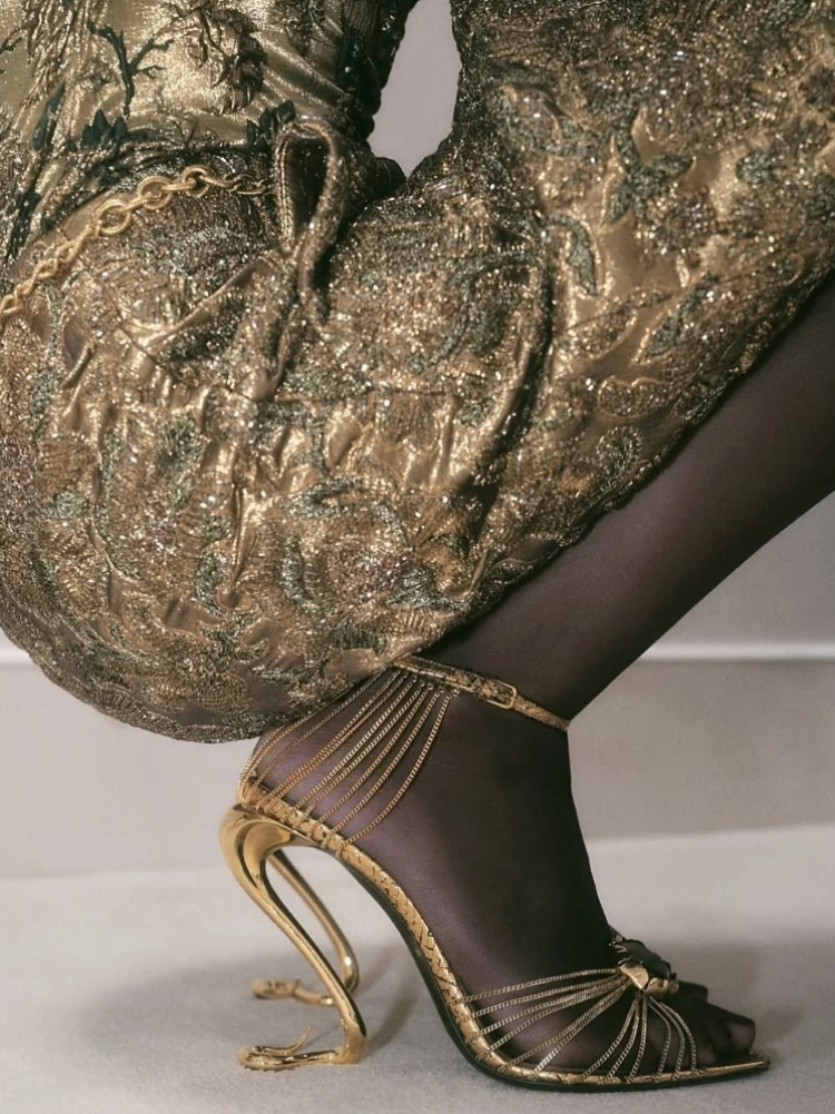 YSL Saint Laurent gold snake heels