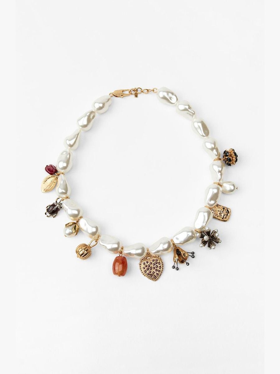Zara Necklace with Faux Pearls and Charms