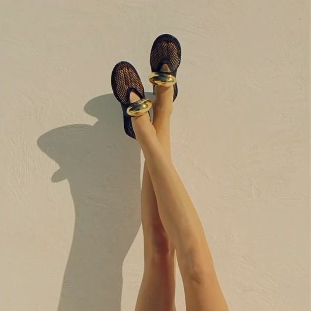 Black Alaïa ballet flats jewel in fishnet - The Nod