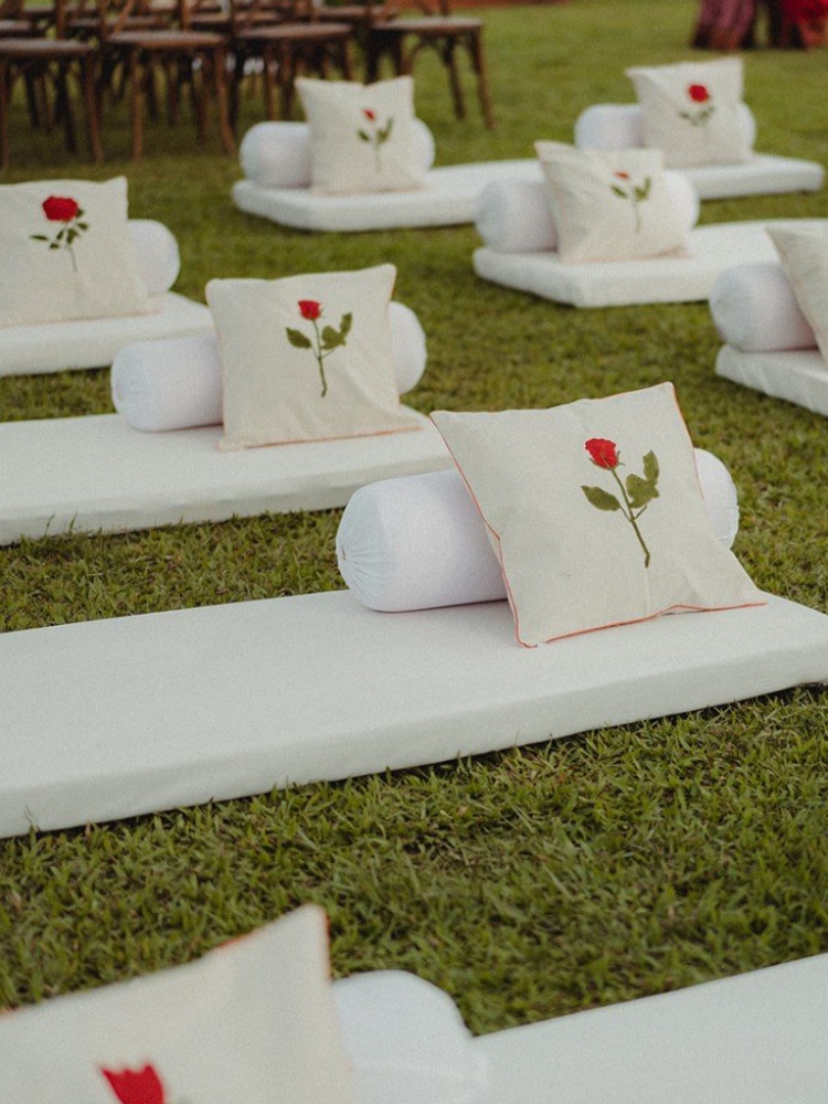 Cushions blockprinted by Mittal's studio were part of the wedding decor