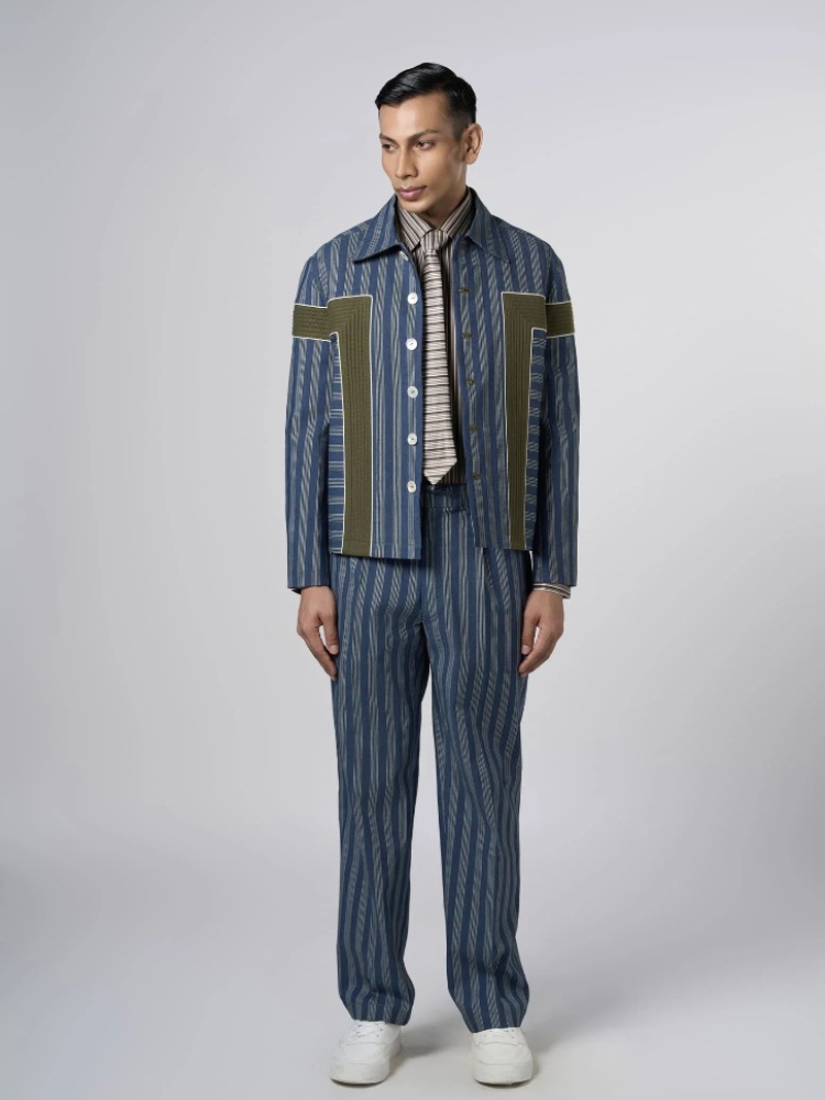 Line Outline striped denim jacket