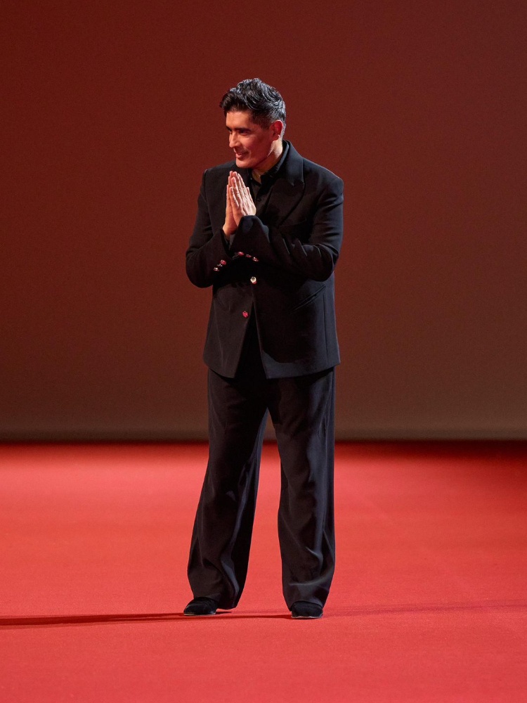 The designer Manish Malhotra at curtain call at his first Paris Haute Couture show