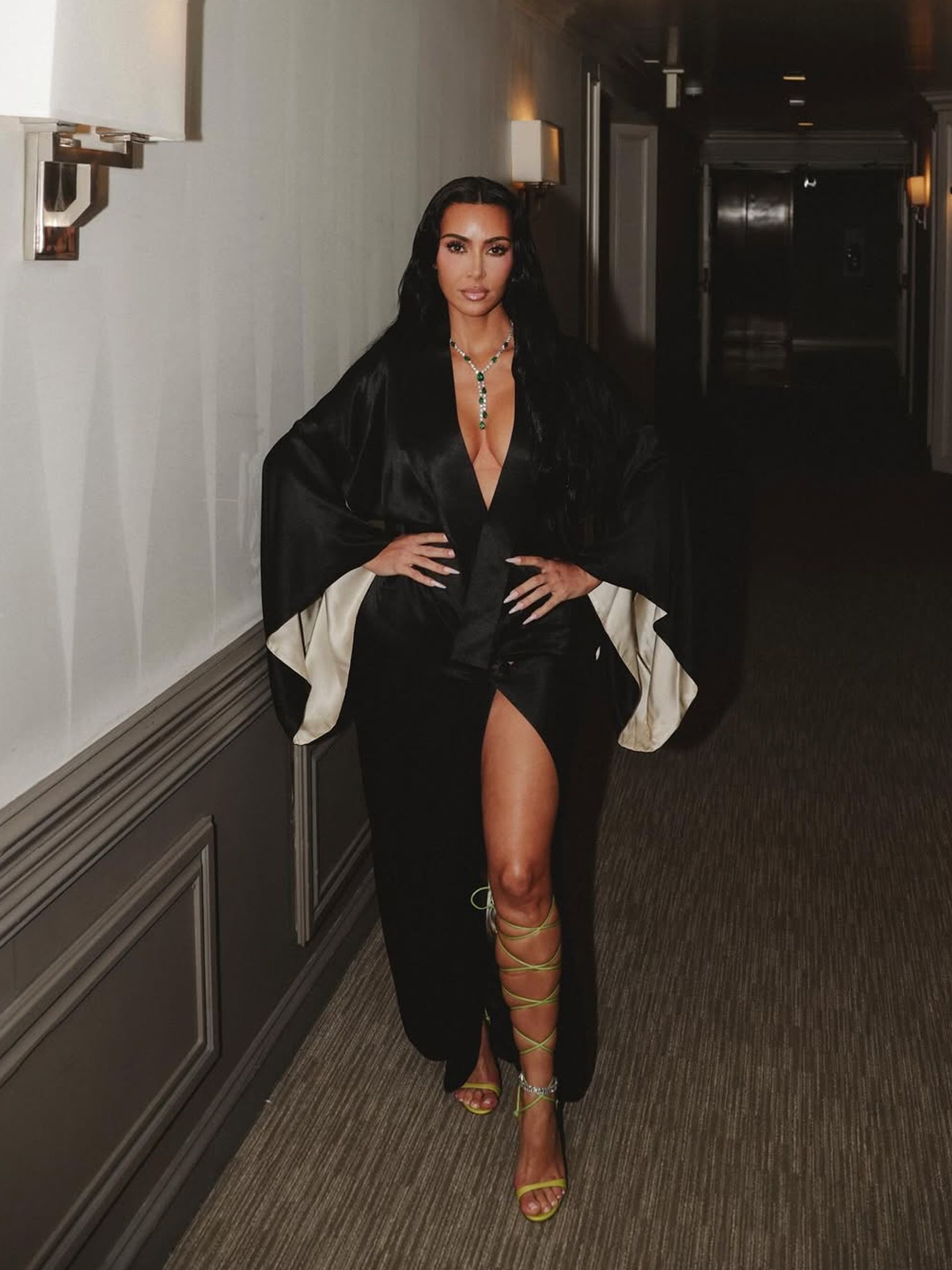 Kim Kardashian in the lime-green lace-ups for her 'All's Fair' press tour