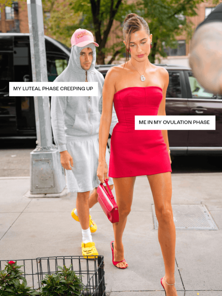 A meme featuring Hailey and Justin Bieber about the luteal phase