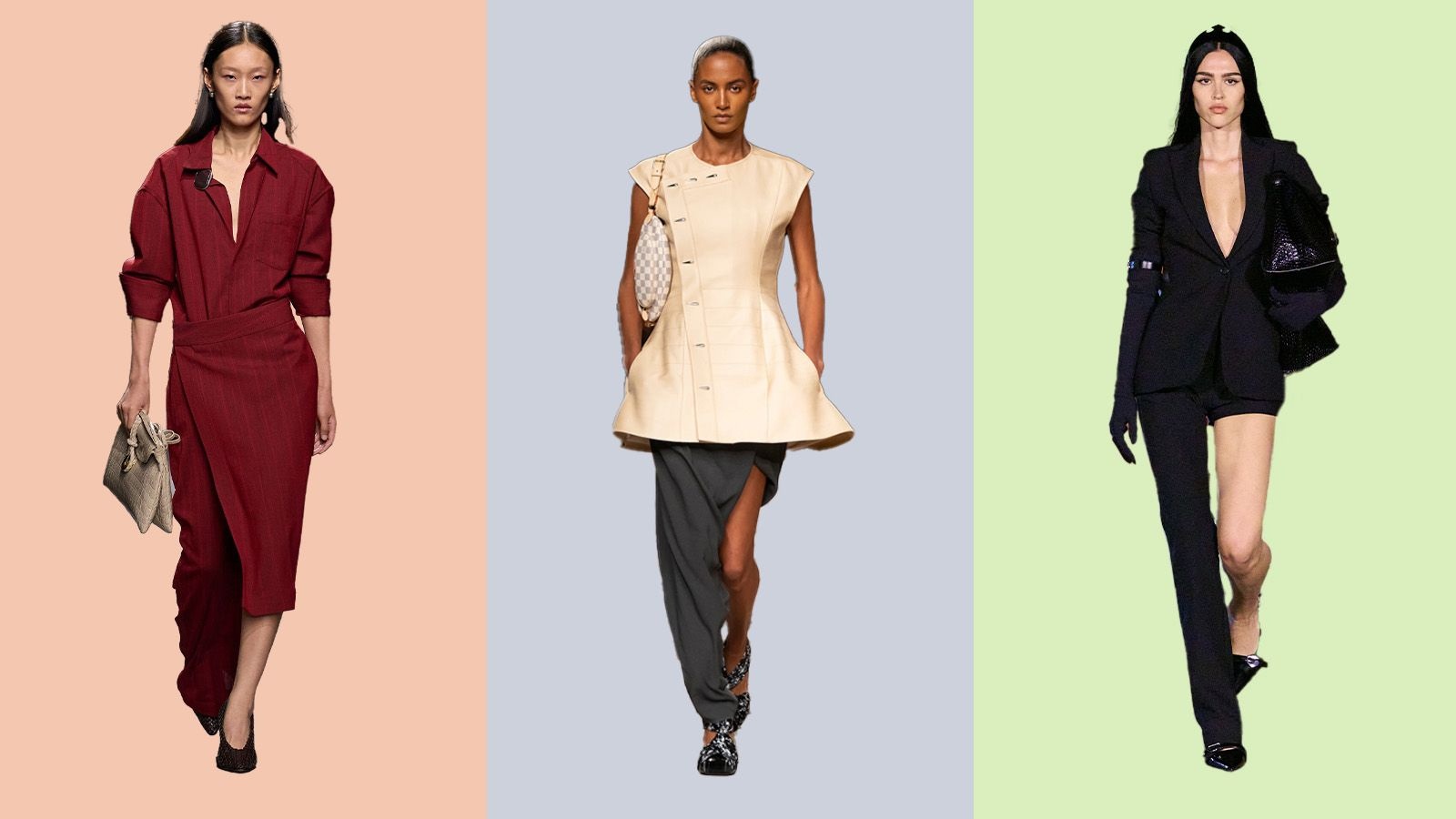 One-legged pants as seen on the spring summer 2025 runways of Bottega Veneta, Louis Vuitton, and Coperni