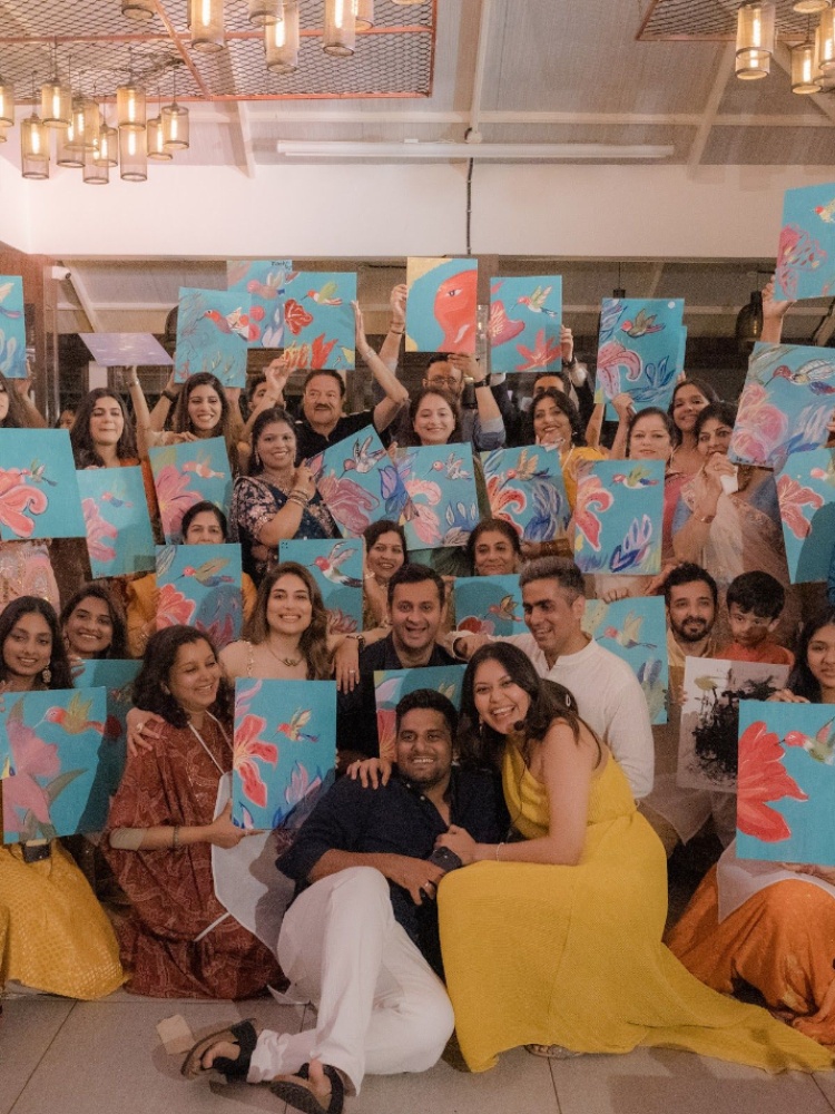 Guests at Harshil and Shubhika's paint and sip party