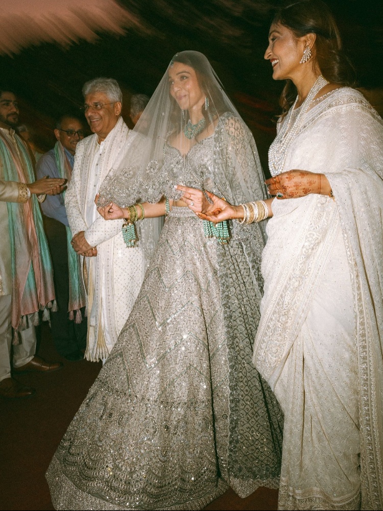 Designer Shweta Kapur in her sage green lehenga from Jade by Monica & Karishma