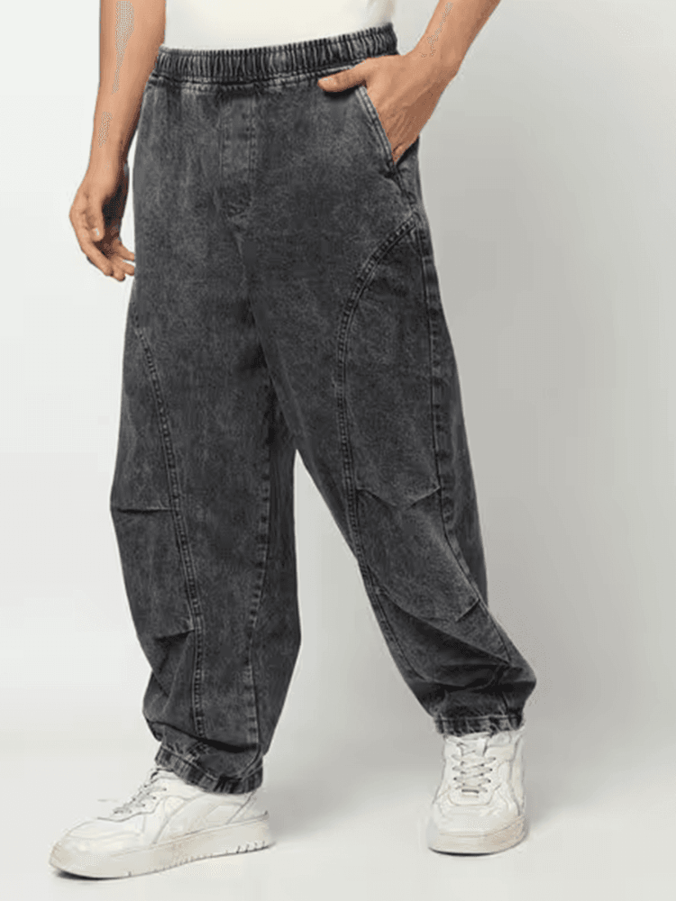 Men acid-wash parachute pull-on baggy jeans, Yousta, ₹899